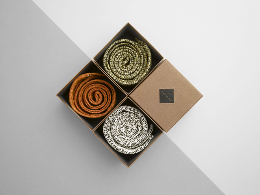 Logo and box design with linen embossed texture by Everything In Between for London-based tie and neckwear brand Marwood