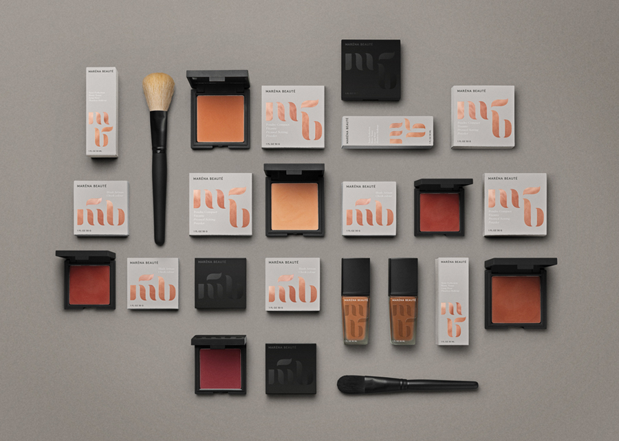 Logo and packaging with copper foil detail designed by We Are Bold for Swedish cosmetics brand Maréna Beauté