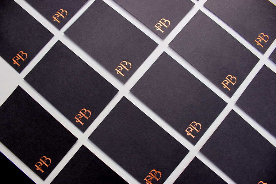 Logo and business card with copper foil detail designed by Stylo for jewellers Phillip Boulding