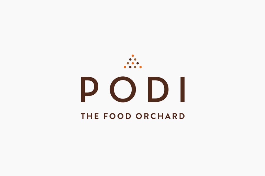 Sans-serif logotype designed by Bravo Company for Singapore-based organic restaurant Podi