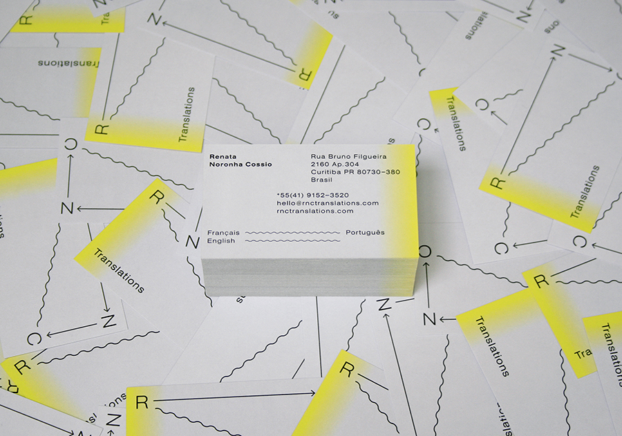 Logo and edge sprayed business card designed by Studio Constantine for translator Renata Noronha Cossio