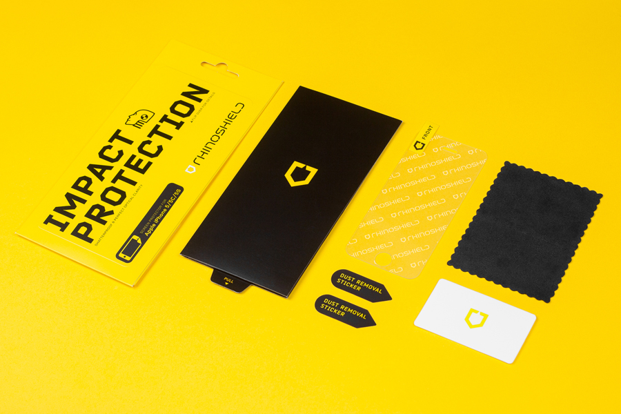 Packaging by Bravo Company for high impact screen protector Rhinoshield