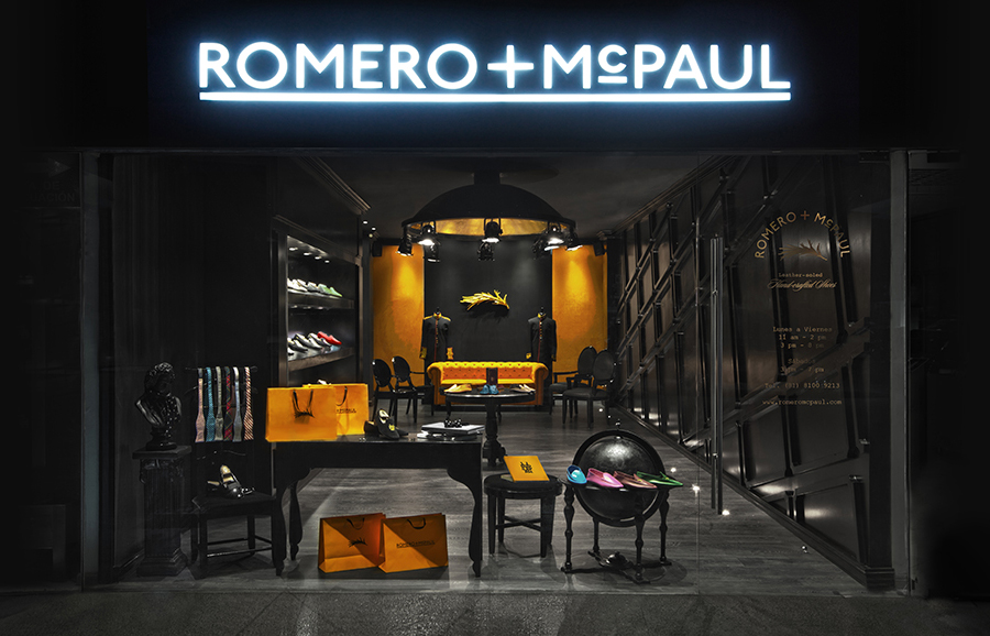 Exterior signage designed by Anagrama for luxury slipper brand Romero+McPaul