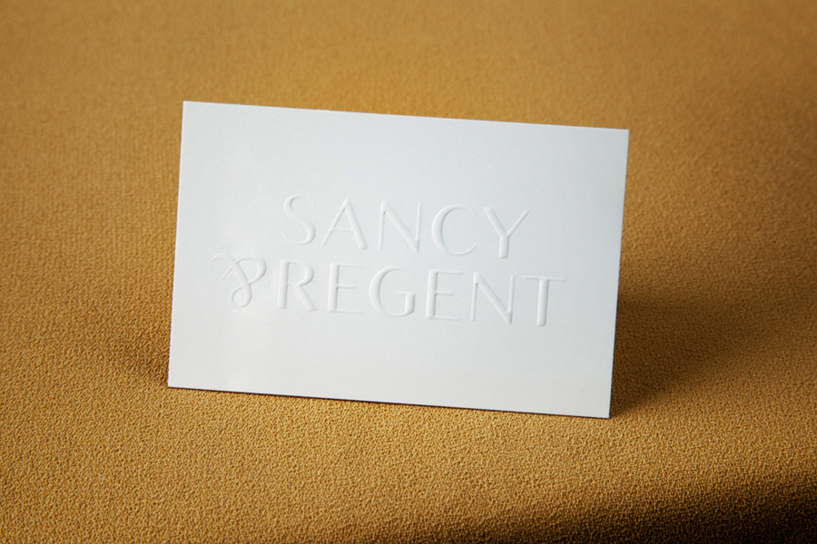 Logo design and blind embossed business card for jewellery retailer Sancy & Regent designed by OK-RM