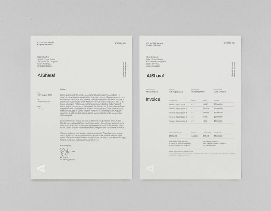 Logo and letterhead designed by Mash for photographer Ali Sharaf