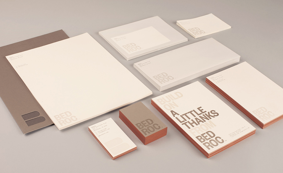 Logo, stationery and edge painted business card for technological consultancy firm Bed Roc designed by Perky Bros