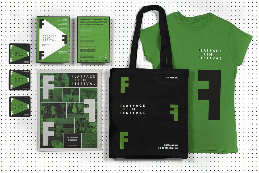 Visual identity and print designed by Dot Dash for Birmingham's Flatpack Film Festival