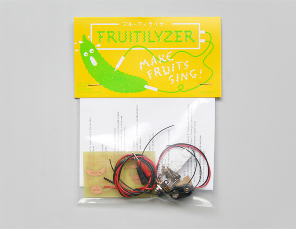 Packaging with fluorescent spot colours designed by Resort for fruit and vegetable based electronic music making kit Fruitilyzer