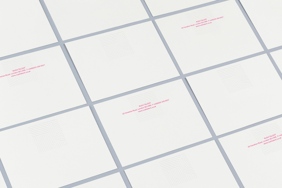 Logo and stationery with emboss detail designed by Bunch for London based public relations company Rush Talent