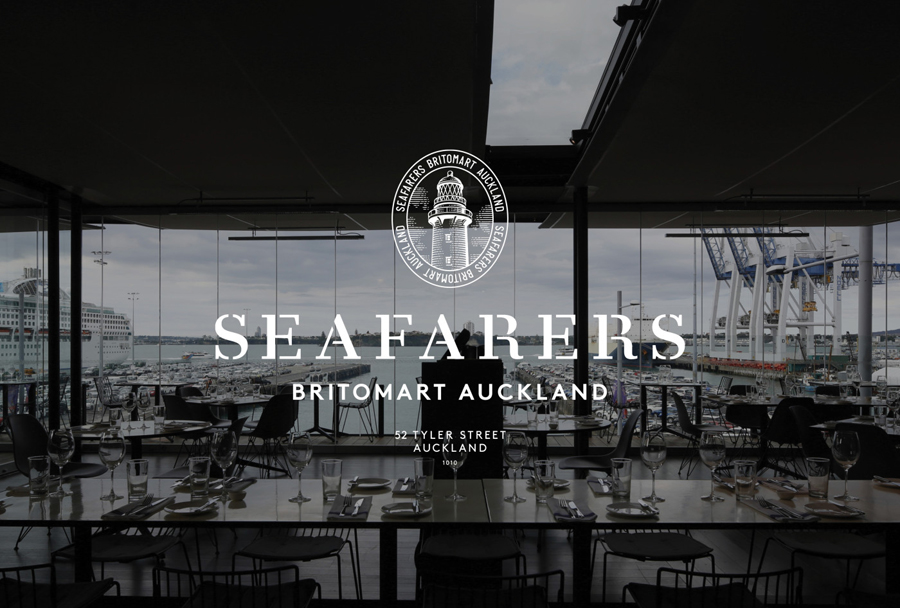 Logo with etched illustrative detail designed by Inhouse for Auckland's The Seafarers Building