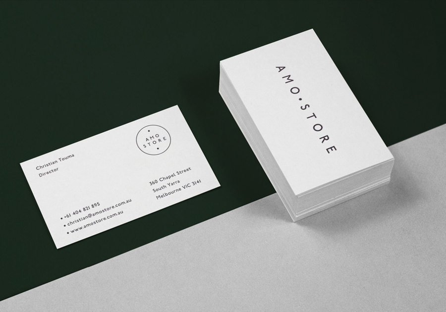Logo and business cards for Melbourne shoe boutique Amo Store by designed Studio SP–GD