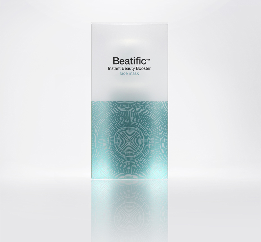Logo and packaging with frosted plastic and illustrative detail by Mousegraphics for Hygeia Group's new skincare line Beatific