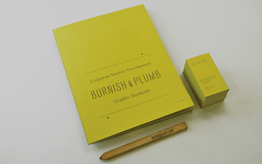 Logo and stationery with a rough trade texture designed by FÖDA for Austin based construction firm Burnish & Plumb