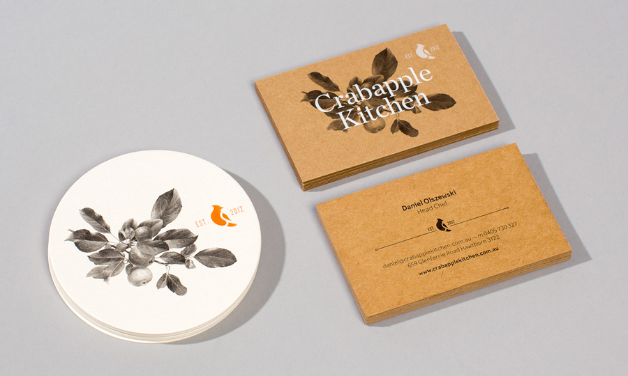 Unbleached business card design by Swear Words for Crabapple Kitchen