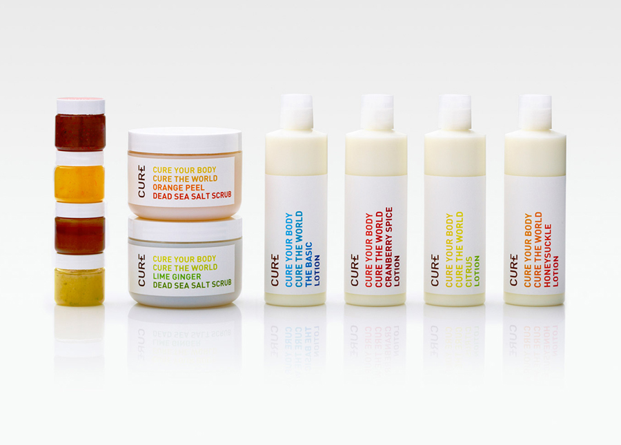 Packaging and branding by Mucho for Californian based handcrafted body care company Cure