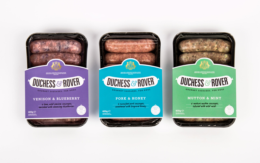 Packaging by Robot Food for gourmet sausage range for dogs Duchess & Rover