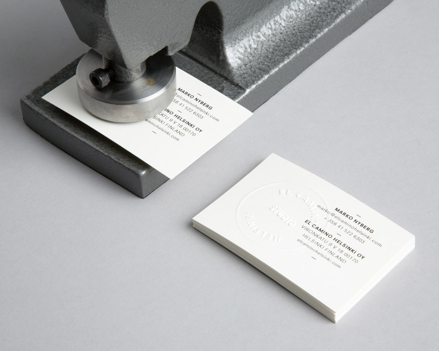 Business cards with blind emboss detail designed by Tsto for audio production and sound design studio El Camino