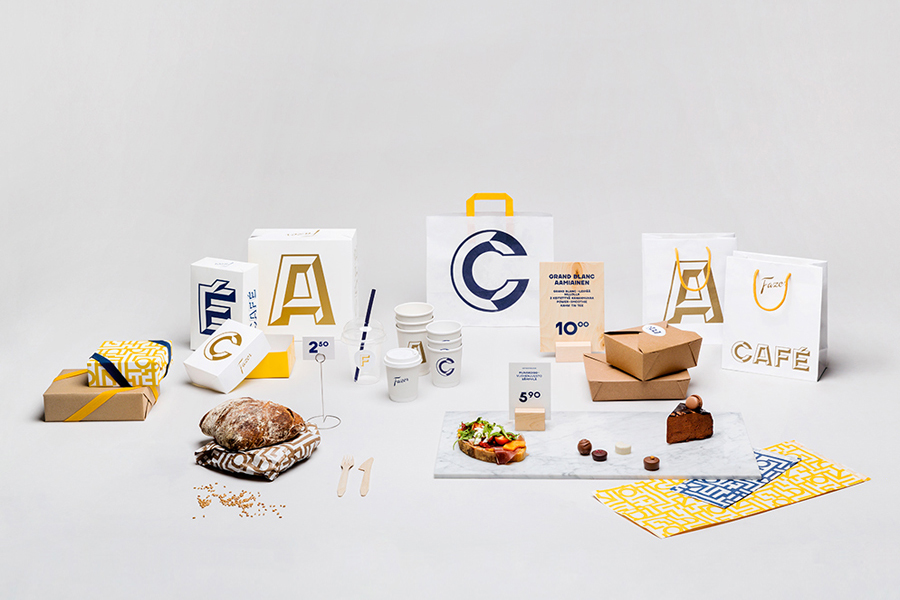 Packaging with bold typographic approach for Helsinki-based Fazer Cafe designed by Kokoro & Moi