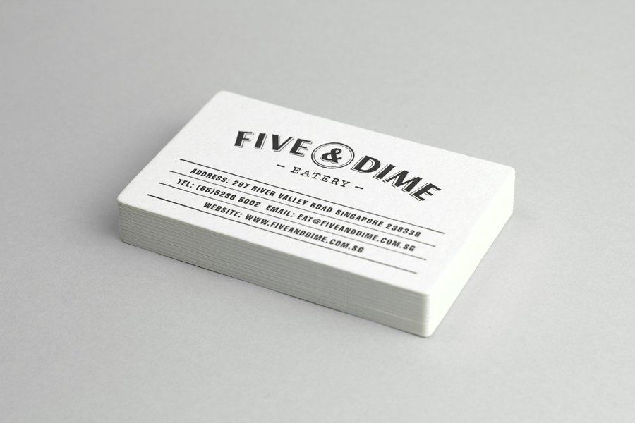Logo design and business card by Bravo Company for Singapore cafe and restaurant Five & Dime