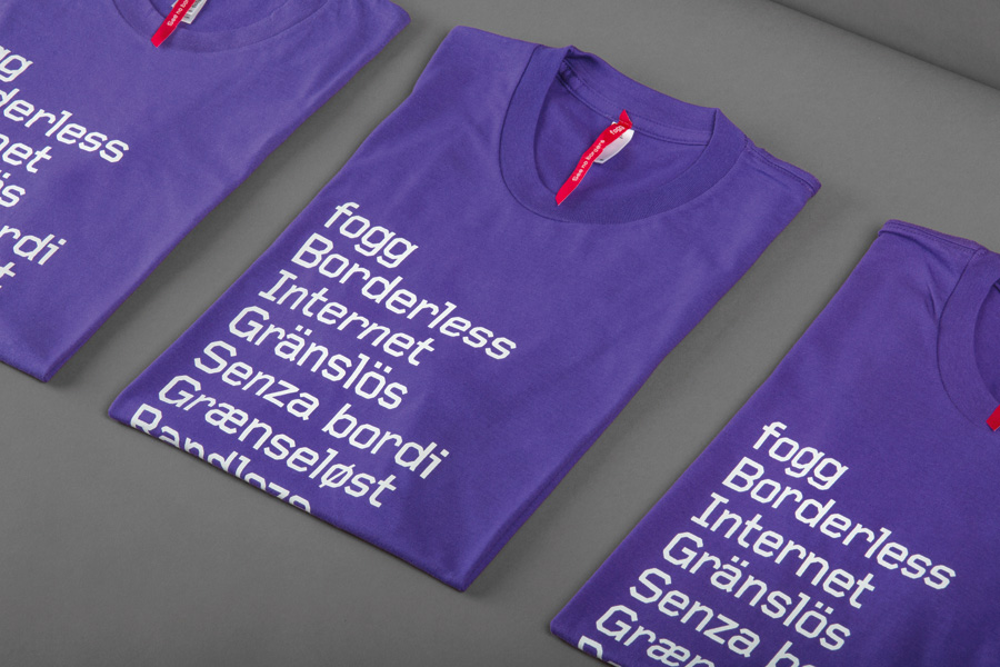 Brand identity and screen printed t-shrits created by Kurppa Hosk and Bunch for international fixed cost mobile data traffic service Fogg