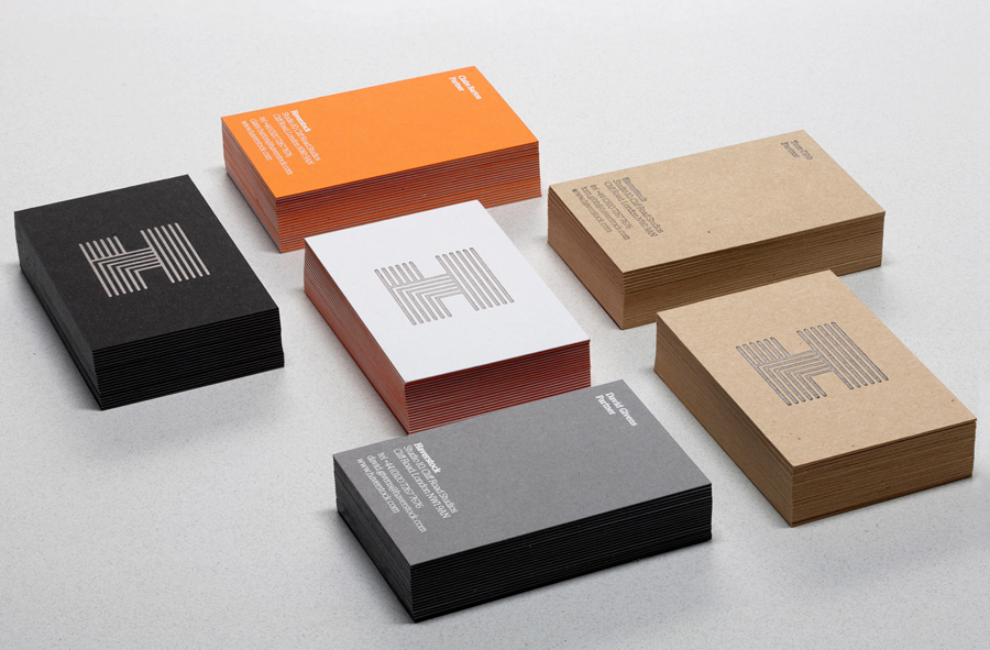 Logo and business card with coloured paper and foil detail designed by Spy for architecture firm Haverstock