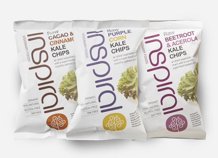 Logotype and packaging by Stduio h for organic raw food company Inspiral