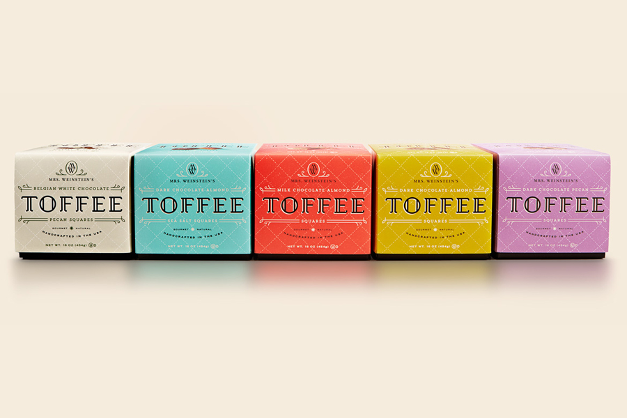 Packaging created by Studio MPLS for Mrs. Weinstein's toffee packaging