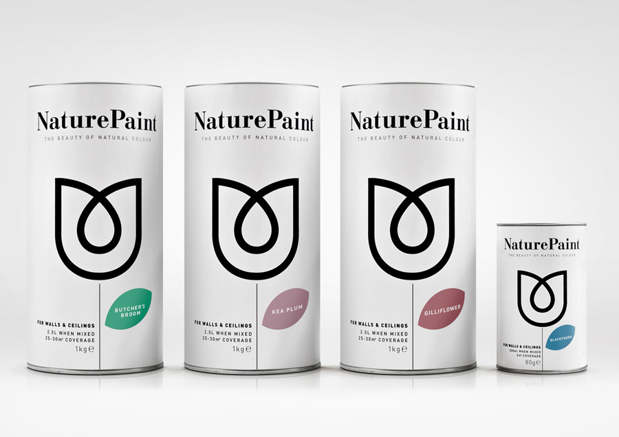 Packaging design by B&B Studio for earth-friendly powdered wall paint Naturepaint