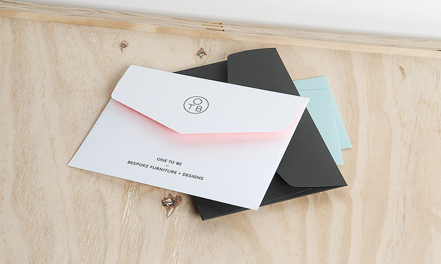 Logo and pastel coloured stationery created by Coast for furniture design and manufacturing workshop One To Be