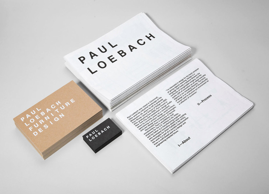 Logo, print and stationery with white ink detail for three dimensional designer Paul Loebach created by Studio Lin