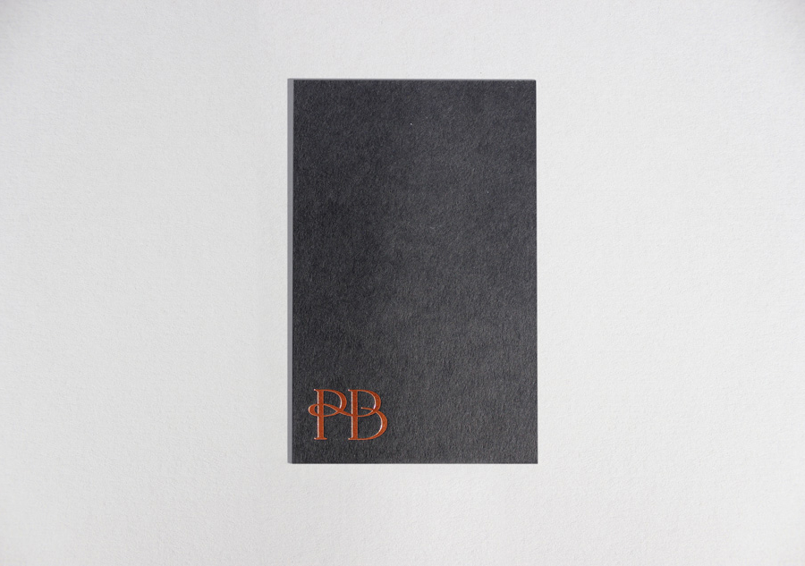 Logo and business card with copper foil detail designed by Stylo for jewellers Phillip Boulding