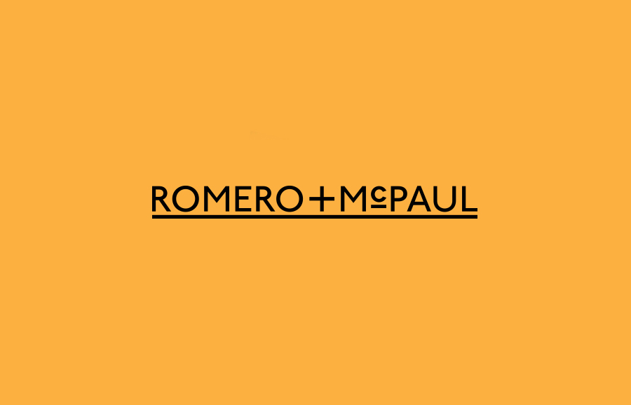 Underlined sans-serif logotype designed by Anagrama for luxury slipper brand Romero+McPaul