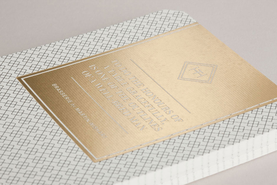 Logo and gold foil print work for Edinburgh-based and Parisian-influenced brasserie The Honours designed by Touch