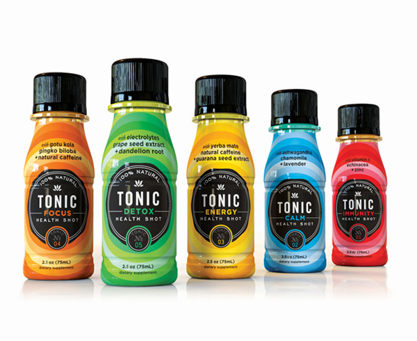 Packaging by Little Big Brands for fruit based energy shot range Tonic