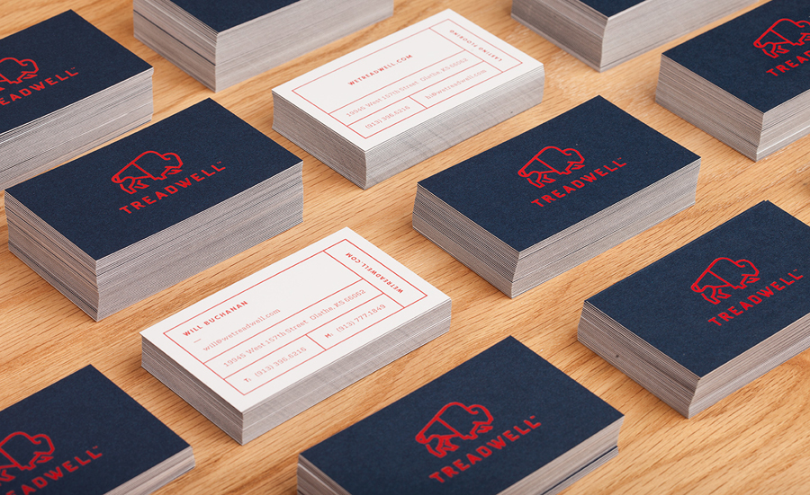 Logo and duplex business card designed by Perky Bros for floor specialist Treadwell