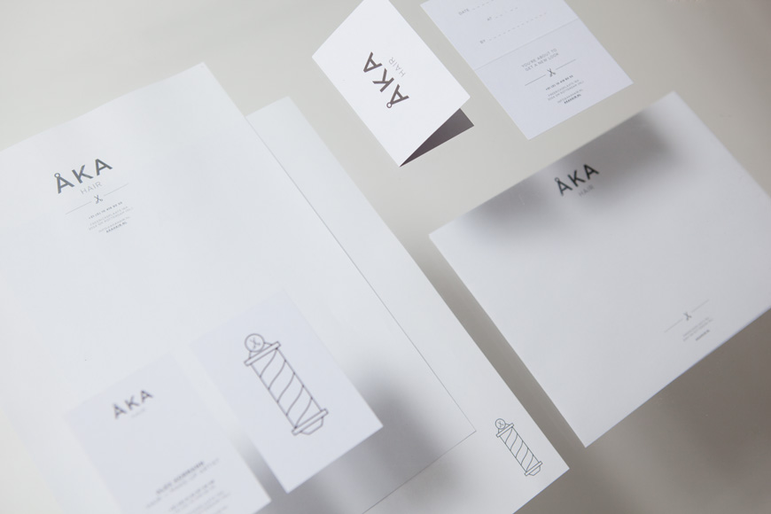 Logo and stationery design by DC for hair salon ÅKA