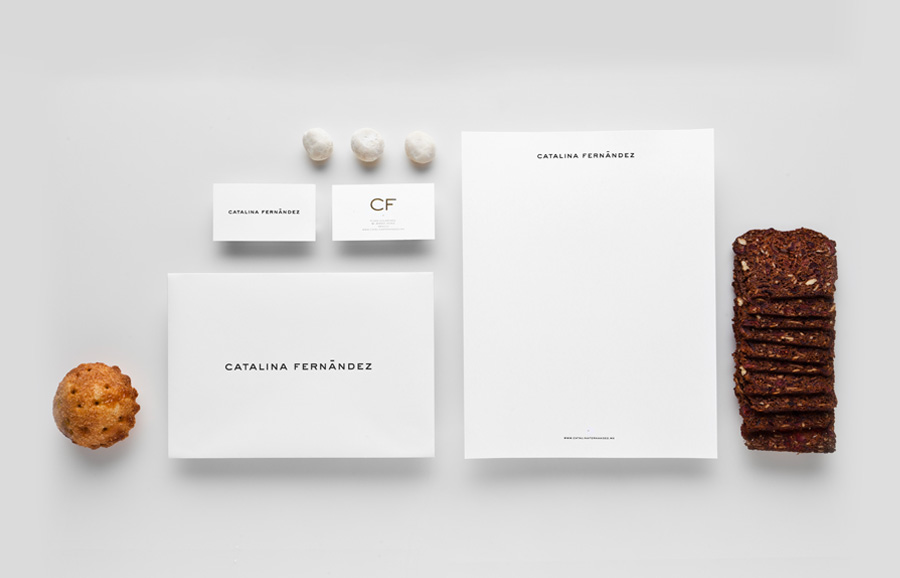 Logotype and stationery with gold foil detail designed by Anagrama for San Pedro pastry shop Catalina Fernandez