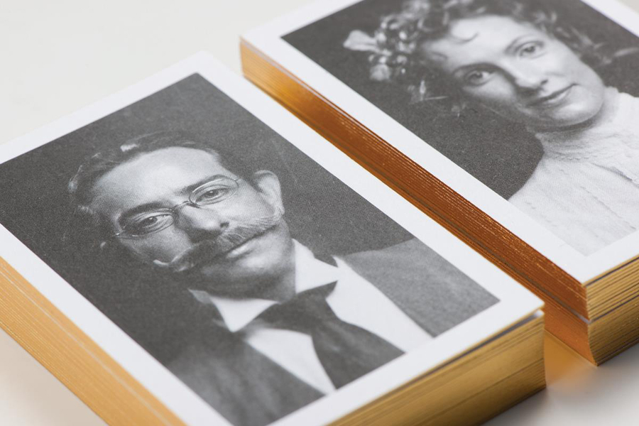 Logo and gold foil business cards with period portrait detail for Adelaide design studio Cornershop