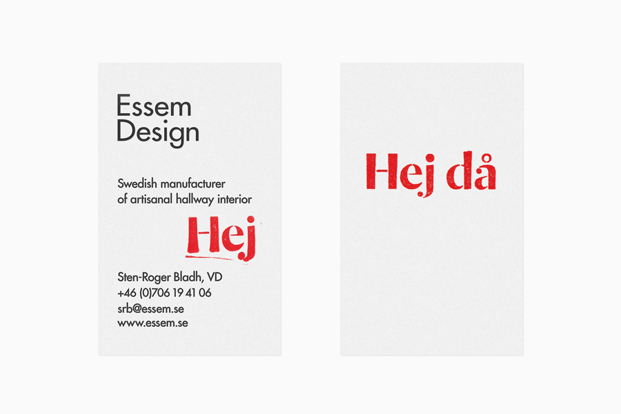 Business cards by Bedow for Essem Design, a Swedish manufacturer of artisanal hallway interiors.
