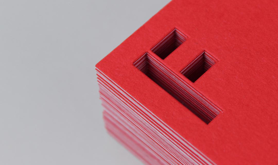 Business card with stencil cut detail created by digital design and branding agency Fieldwork