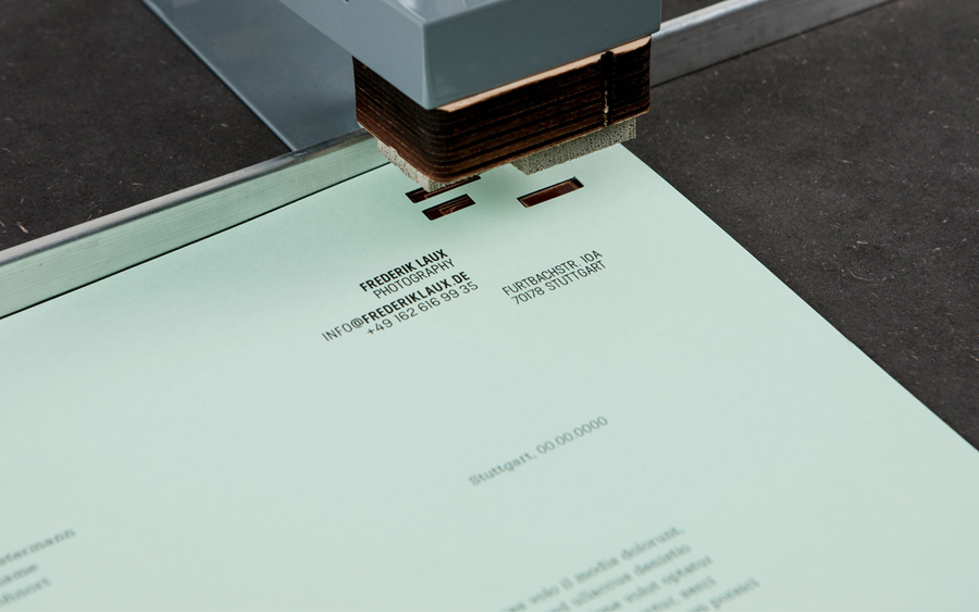 Letterhead with hand die cut detail designed by LSDK for Frederik Laux Photography