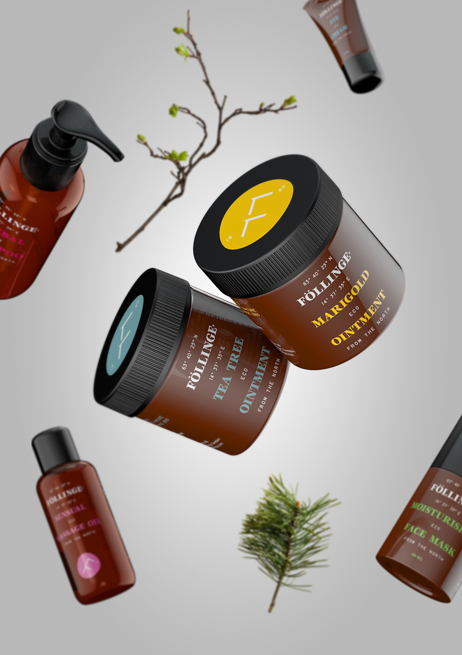 Logo and packaging designed by Amore for Swedish organic skincare range from Föllinge