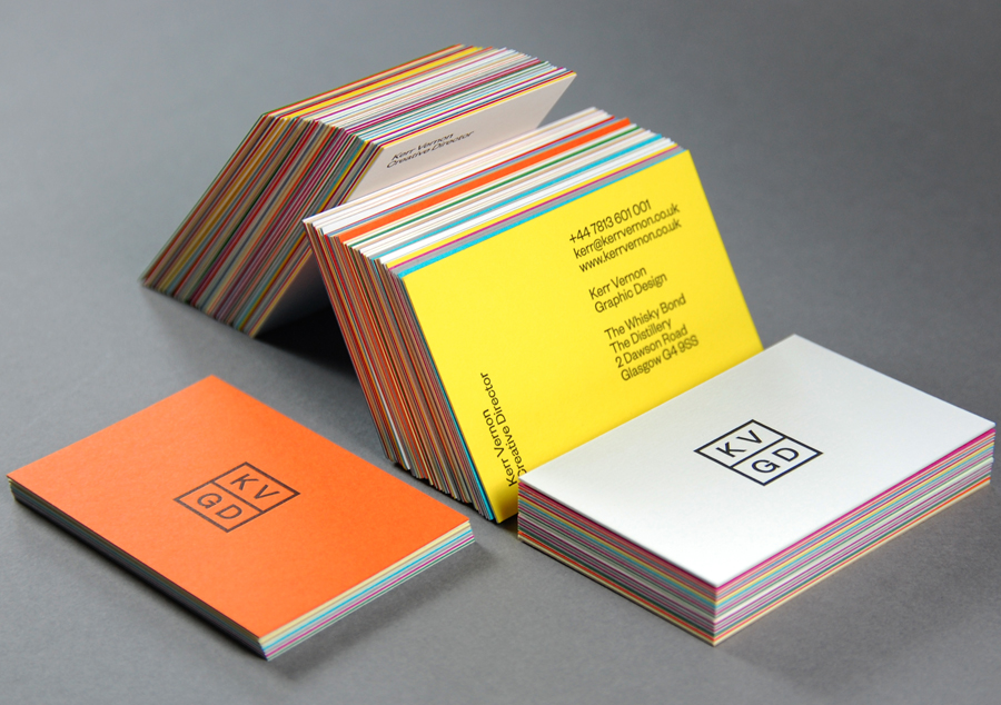 Logo, duplex colorplan and letterpress business cards designed by Kerr Vernon for design studio KVGD