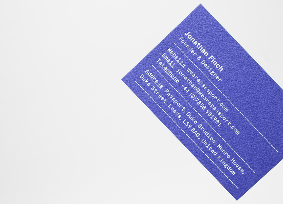 Royal Blue Colorplan business card for Leeds based design studio Passport