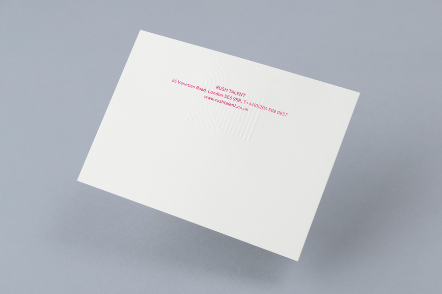 Logo and stationery with emboss detail designed by Bunch for London based public relations company Rush Talent