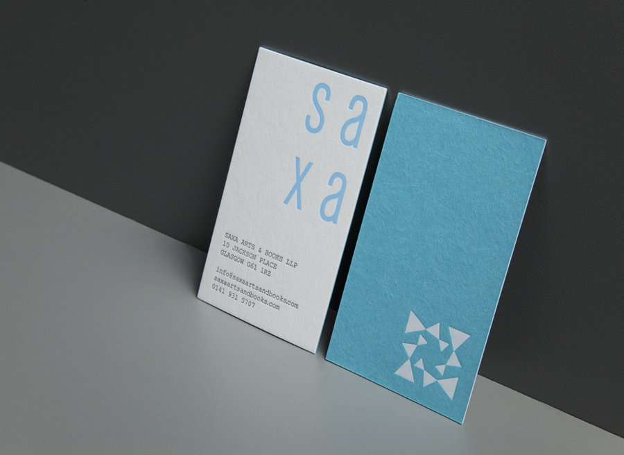 Logo and business card with deboss detail and surface texture designed by Graphical House for independent on-line art dealer, publisher and commissioner Saxa