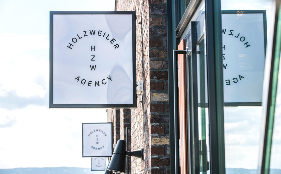 Logo and exterior signage designed by Bielke+Yang for contemporary fashion distributor Holzweiler