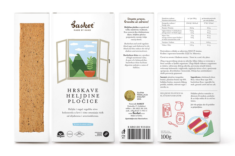 Packaging created by Peter Gregson and illustrated by Marijana Rot for Basket Snacks