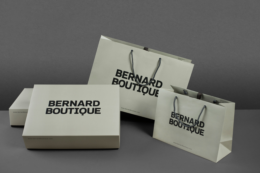 Logo, boxes and bags for award-winning fashion store Bernard Boutique designed by Bunch