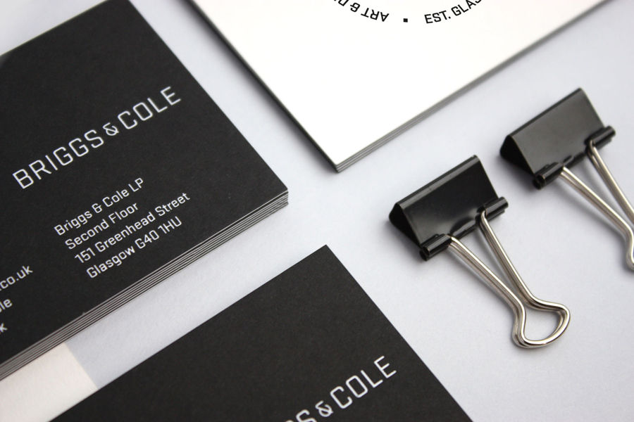 Logo and duplex business card design by Freytag Anderson for art and design partnership Briggs & Cole